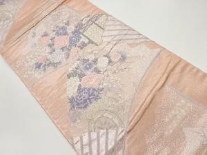 扇に花車・秋草模様織出し袋帯